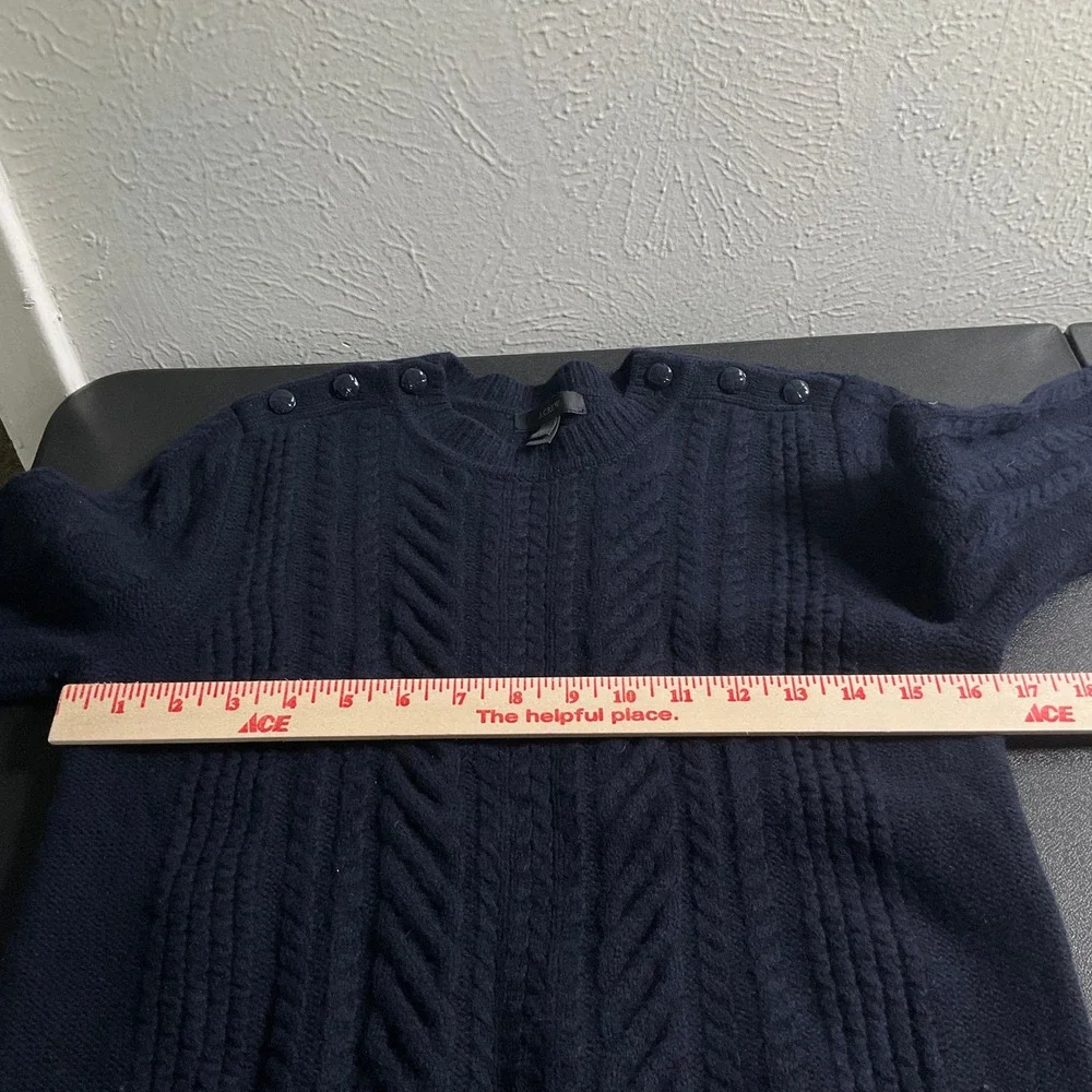 J. Crew‎ Womens Sz M Blue Cable Knit Wool Sweater Shoulder Buttons